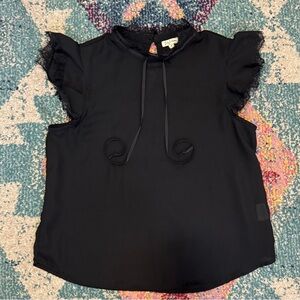 Lily White Black Ruffle Sleeve Babydoll Blouse